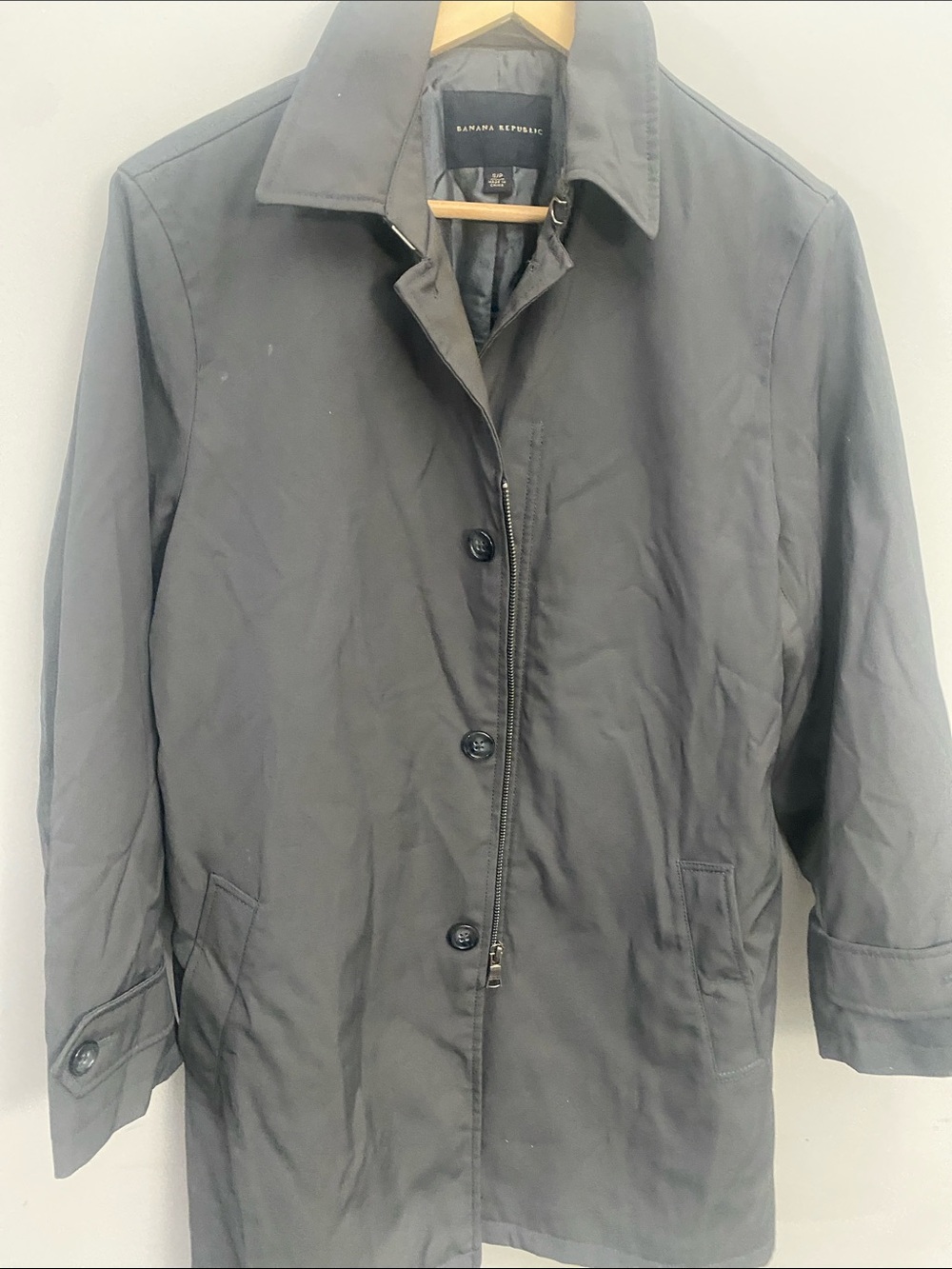 Banana Republic Black Trench Coat - Classic Button & Zip Front